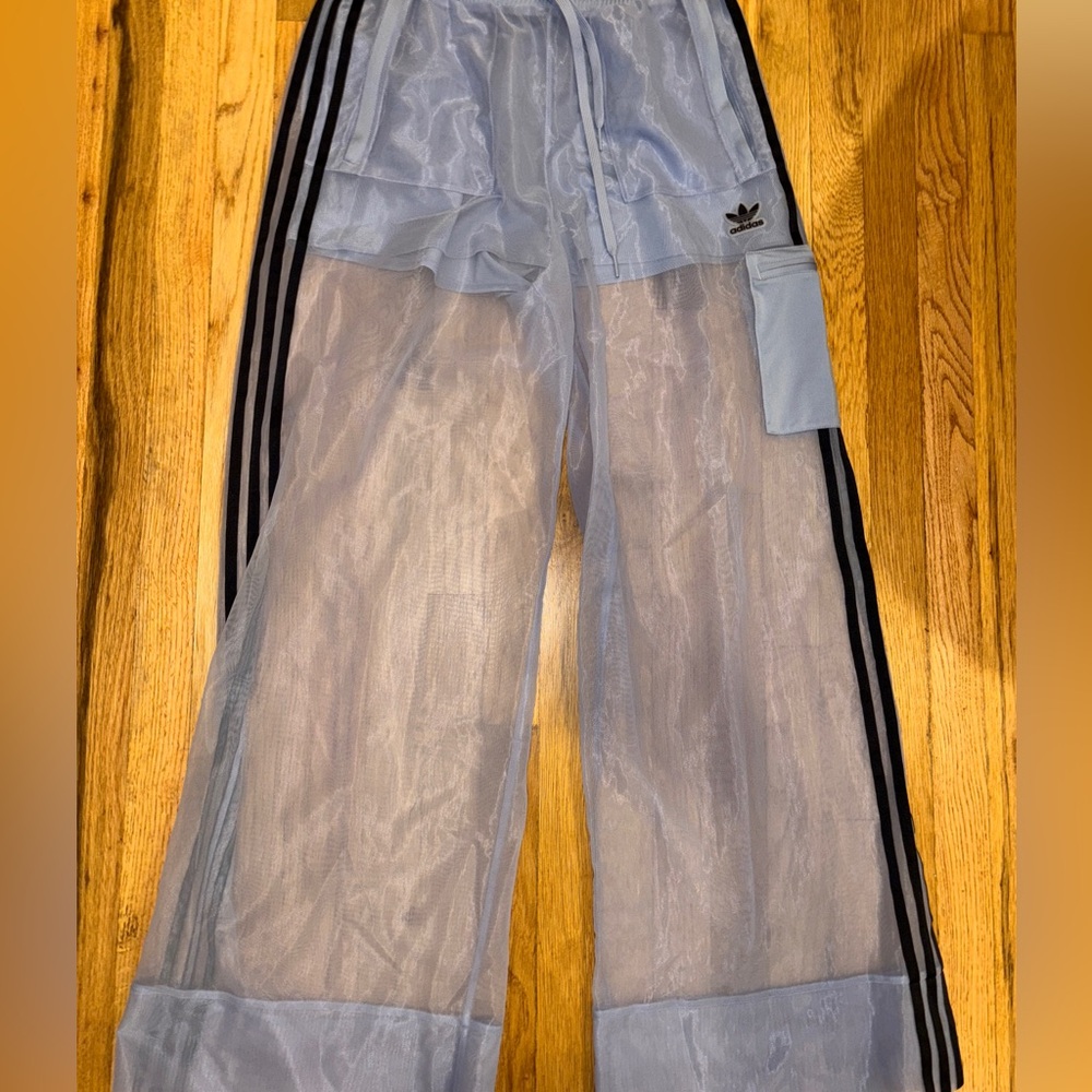 Adidas mesh wide leg blue track pants